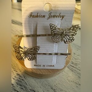 Silver butterfly hair clips bobby pin clips new set of 2 clips